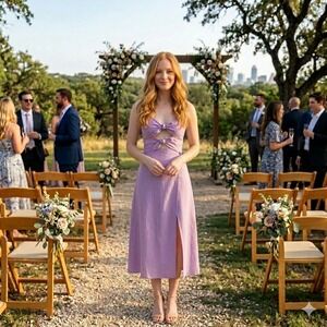 Skylar + Madison Women's Small Lavender Linen Midi Wrap Dress